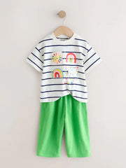 Green Rainbow Short Sleeve Top and Barrel Trousers Set