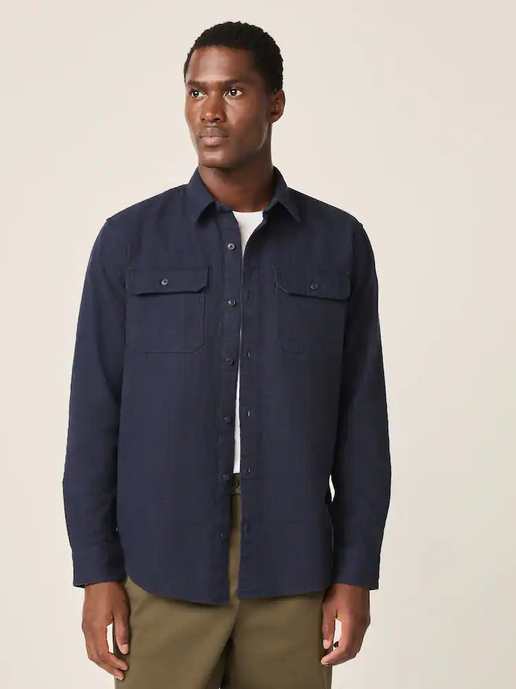 Blue Regular Fit Textured Waffle Long Sleeve Shirt