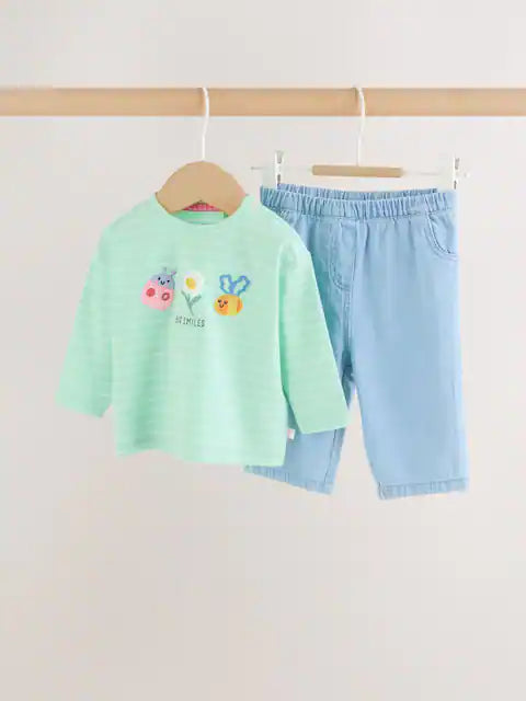 Green Long Sleeve Tops and Trousers Baby 2 Piece Set (0mths-2yrs)