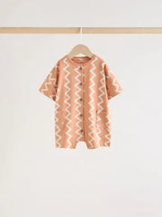 Neutral Sunbaked Printed Button Through Jersey Baby Rompers 3 Pack