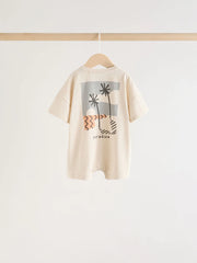 Neutral Sunbaked Printed Button Through Jersey Baby Rompers 3 Pack