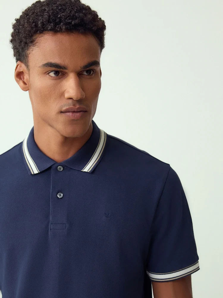 Navy Blue Short Sleeve Tipped Polo Shirts