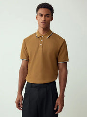 Tan Brown Short Sleeve Tipped Polo Shirt