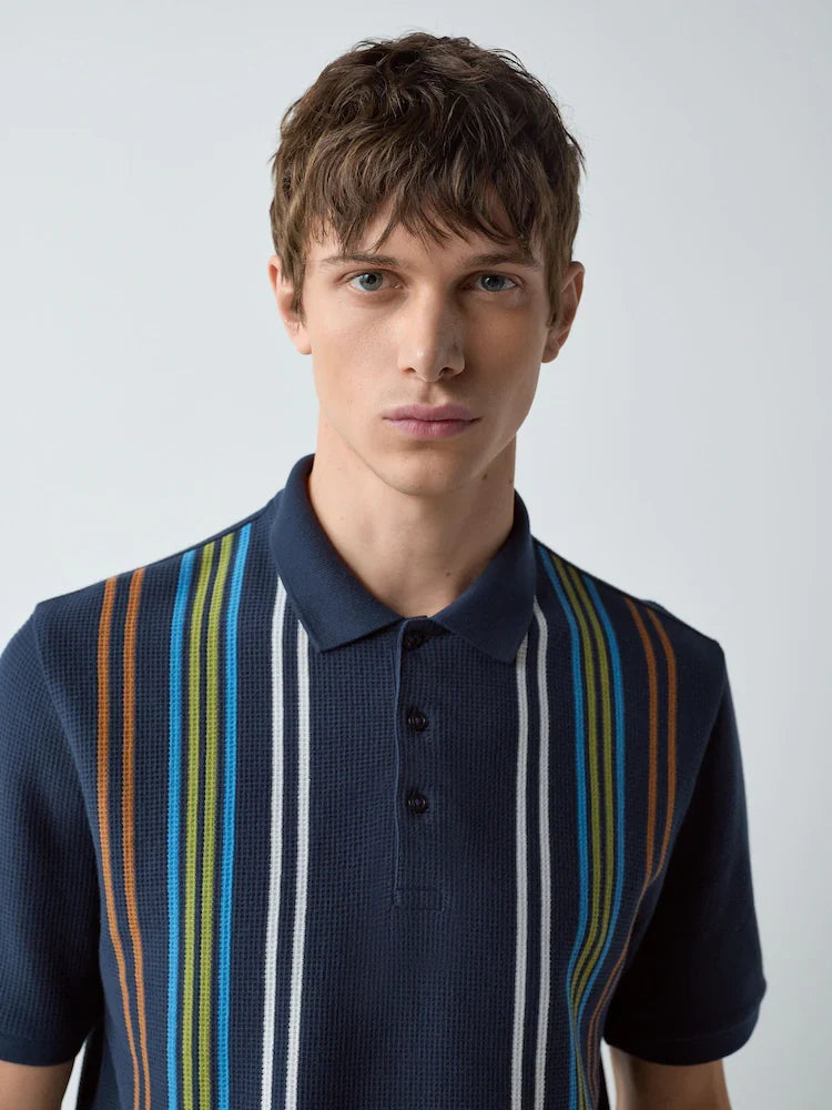 Navy Blue Vertical Stripe Polo Shirt