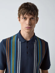 Navy Blue Vertical Stripe Polo Shirt
