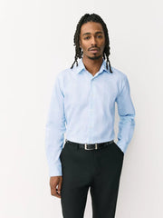 Light Blue Check Regular Fit Cotton Trimmed Textured Smart Shirt