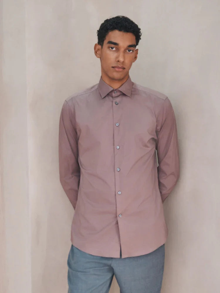 Dusky Pink Slim Fit Cotton Stretch Long Sleeve Formal Shirt