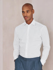 White Slim Fit Cotton Stretch Long Sleeve Formal Shirt