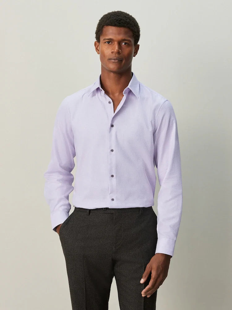 Lilac Regular Fit Cotton Textured Slim Fit Long Sleeve Formal Shirt With Trim