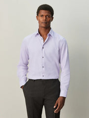 Lilac Regular Fit Cotton Textured Slim Fit Long Sleeve Formal Shirt With Trim