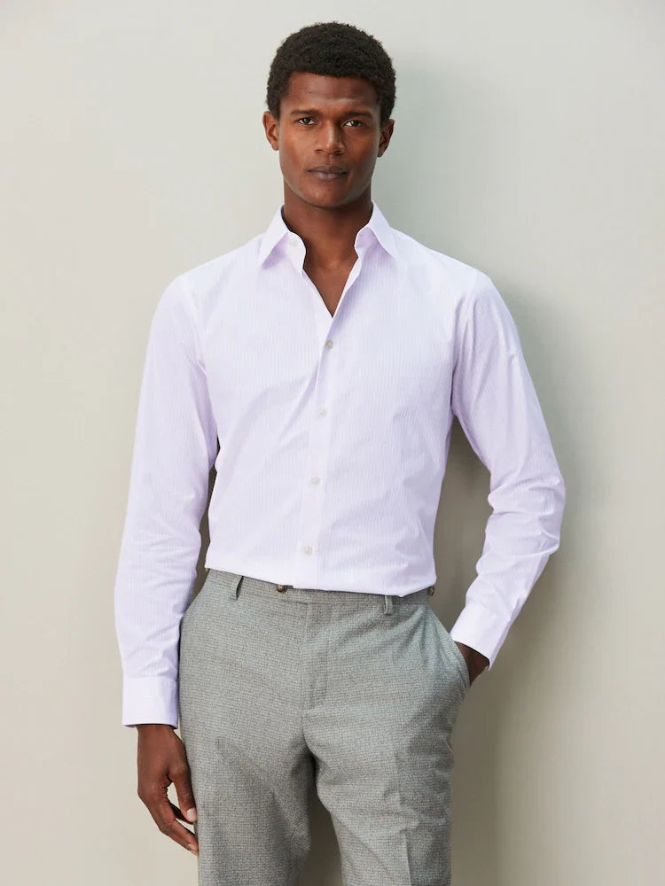 Pink Stripe Slim Fit Cotton Rich Long Sleeve Formal Shirt
