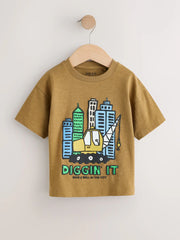 NEXT - Teal Blue Digger Short Sleeve Graphic T-Shirts 3 Pack (3mths-7yrs)