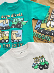 NEXT - Teal Blue Digger Short Sleeve Graphic T-Shirts 3 Pack (3mths-7yrs)