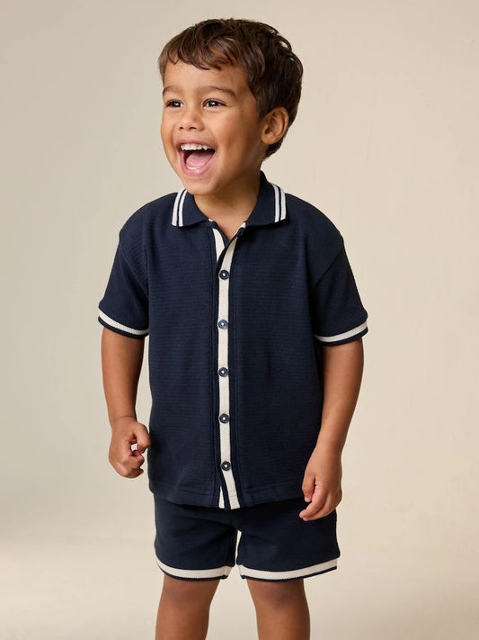 Navy Short Sleeve Shirt and Shorts Set