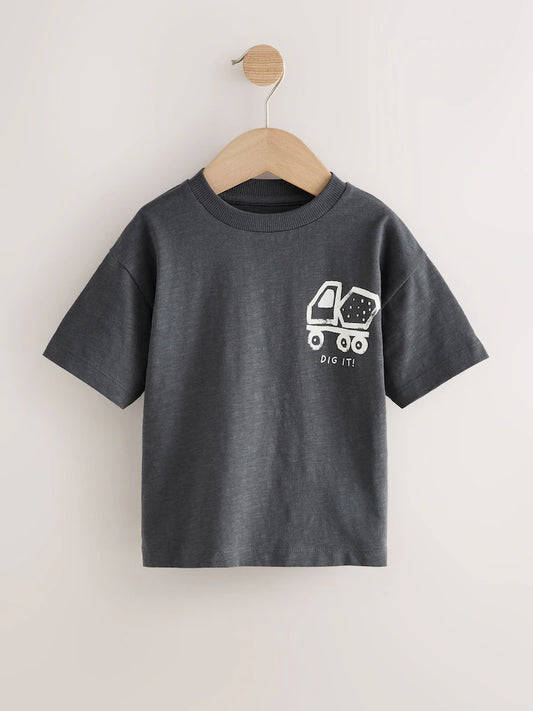 Black Digger Short Sleeve Graphic T-Shirts 3 Pack (3mths-7yrs)