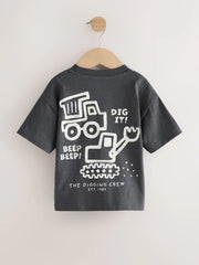 Black Digger Short Sleeve Graphic T-Shirts 3 Pack (3mths-7yrs)