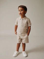 Neutral Zip Neck Short Sleeve Polo Shirt And Shorts Set (3mths-7yrs)