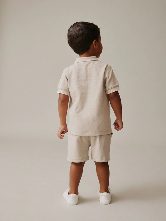 Neutral Zip Neck Short Sleeve Polo Shirt And Shorts Set (3mths-7yrs)
