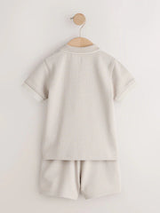 Neutral Zip Neck Short Sleeve Polo Shirt And Shorts Set (3mths-7yrs)