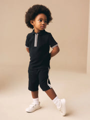 Black Zip Neck Short Sleeve Polo Shirt And Shorts Set (3mths-7yrs)