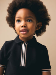 Black Zip Neck Short Sleeve Polo Shirt And Shorts Set (3mths-7yrs)