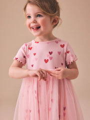 Pink Hearts Mesh Skirt Dress - Pink