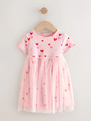 Pink Hearts Mesh Skirt Dress - Pink