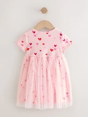 Pink Hearts Mesh Skirt Dress - Pink