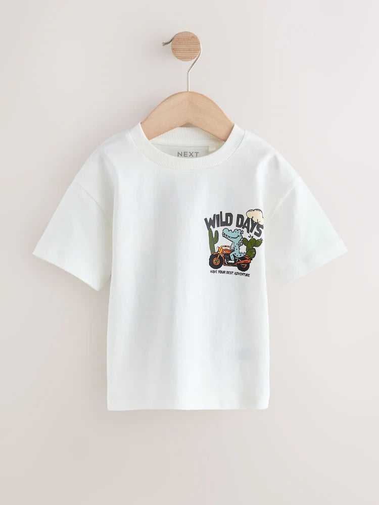 NEXT - White Dinosaur Oversized Short Sleeve Back Print T-Shirt (3mths-7yrs)