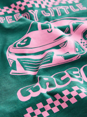 Green/Pink Race Car Short Sleeve Back Print T-Shirt (3mths-7yrs)