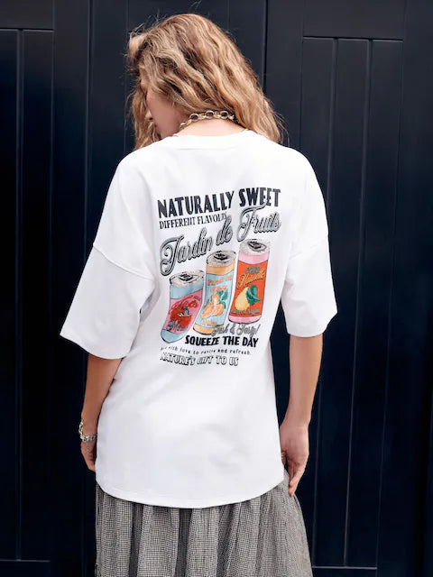 White Short Sleeve Oversized Canned Drinks Crew Neck T-Shirt