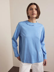 Blue Sea Embroidered Graphic Long Sleeve Heavyweight Crew Neck T-Shirt