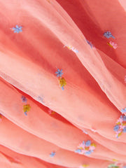 Peach Pink Embroidered Mesh Dress