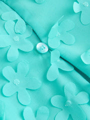 Teal Blue Short Sleeve 3D Flowers Dress (3mths-8yrs)