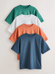 White/Navy/Green/Orange Relaxed Fit Short Sleeves T-Shirts 4 Pack (3-16yrs)