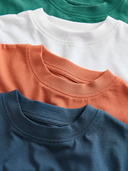 White/Navy/Green/Orange Relaxed Fit Short Sleeves T-Shirts 4 Pack (3-16yrs)