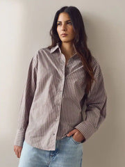 Chocolate Brown/Pink Stripe Oversized Boyfriend Shirt