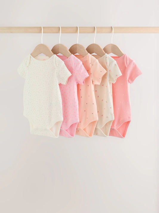 Fluro Pink Baby Short Sleeve Bodysuits 5 Pack