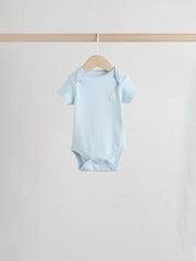 Blue 5 Pack Short Sleeve Baby Bodysuits