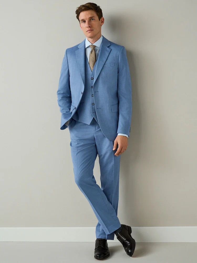 Chambray Blue Slim Fit Textured Suit Jacket