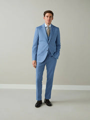 Chambray Blue Slim Fit Textured Suit Trousers