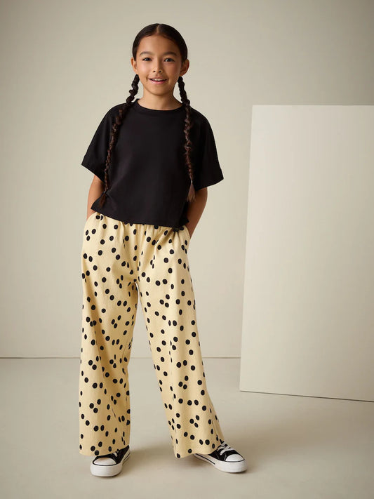 Yellow Spot Wide Leg Textured Trousers (3-16yrs)