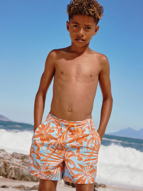 Orange Tropical Printed Swim Shorts (3-16yrs)