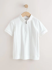 White Textured Short Sleeve Zip Neck Polo Shirt (3-16yrs)