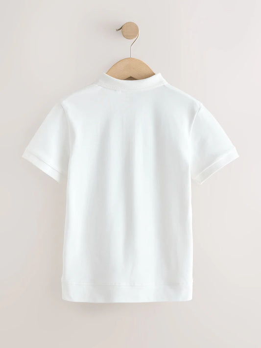 White Textured Short Sleeve Zip Neck Polo Shirt (3-16yrs)