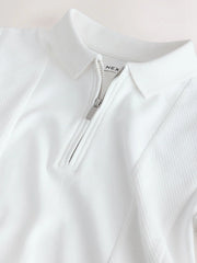 White Textured Short Sleeve Zip Neck Polo Shirt (3-16yrs)
