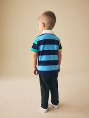 NEXT - Blue/Navy Stripe Short Sleeve Rugby Polo Shirt (3mths-7yrs)