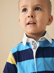 NEXT - Blue/Navy Stripe Short Sleeve Rugby Polo Shirt (3mths-7yrs)