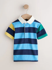 NEXT - Blue/Navy Stripe Short Sleeve Rugby Polo Shirt (3mths-7yrs)
