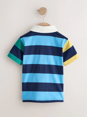 NEXT - Blue/Navy Stripe Short Sleeve Rugby Polo Shirt (3mths-7yrs)